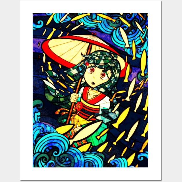 Stained Glass Glowing Fish Girl Wall Art by Quimser